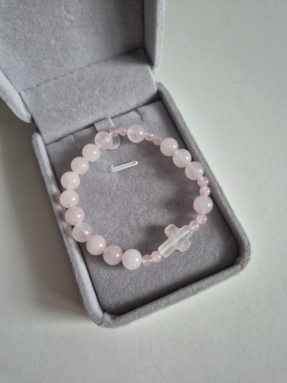 Bransoletka ROSARY ROSE z kamieni naturalnych - kwarc różowy
