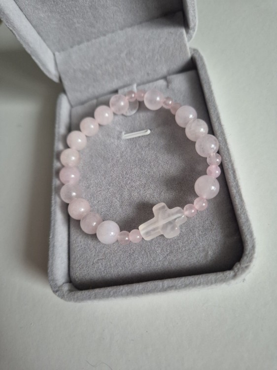 Bransoletka ROSARY ROSE z kamieni naturalnych - kwarc różowy