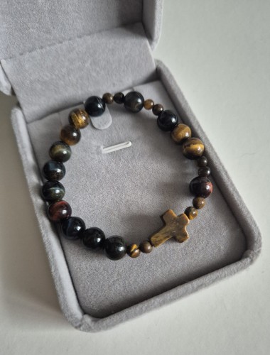 Bransoletka różaniec ROSARY TIGER z kamieni naturalnych - brązowe tygrysie oko