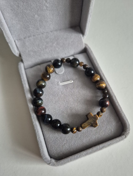 Bransoletka różaniec ROSARY TIGER z kamieni naturalnych - brązowe tygrysie oko