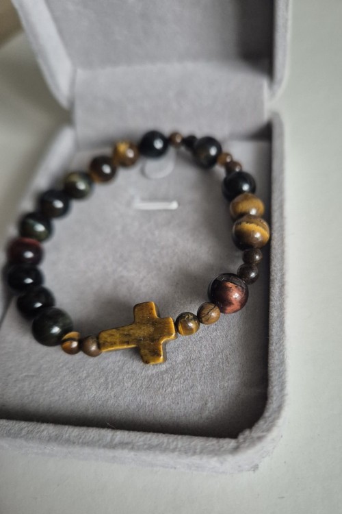 Bransoletka różaniec ROSARY TIGER z kamieni naturalnych - brązowe tygrysie oko