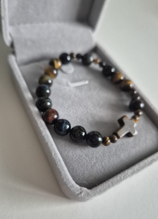 Bransoletka różaniec ROSARY TIGER z kamieni naturalnych - brązowe tygrysie oko