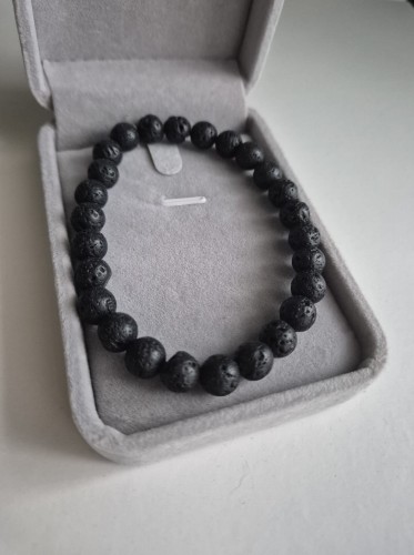 Czarna Bransoletka LAVA z kamieni naturalnych Handmade biżuteria z Lawy Wulkanicznej