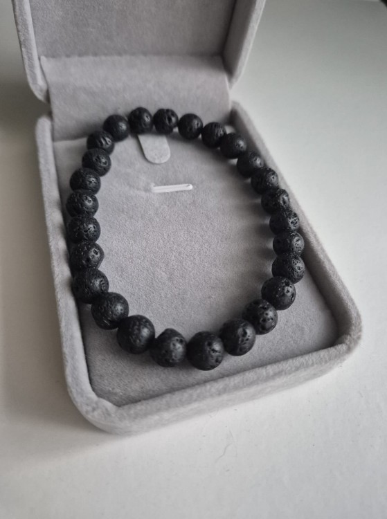 Czarna Bransoletka LAVA z kamieni naturalnych Handmade biżuteria z Lawy Wulkanicznej