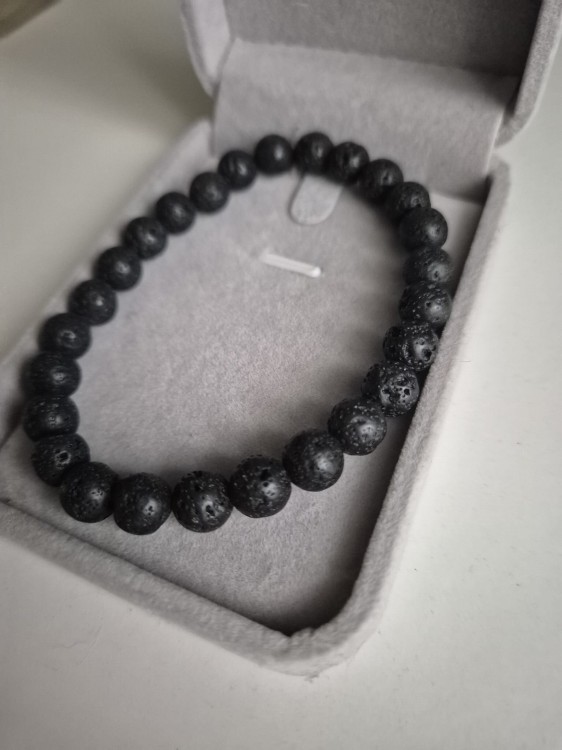 Czarna Bransoletka LAVA z kamieni naturalnych Handmade biżuteria z Lawy Wulkanicznej