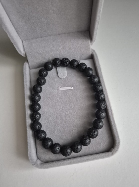Czarna Bransoletka LAVA z kamieni naturalnych Handmade biżuteria z Lawy Wulkanicznej