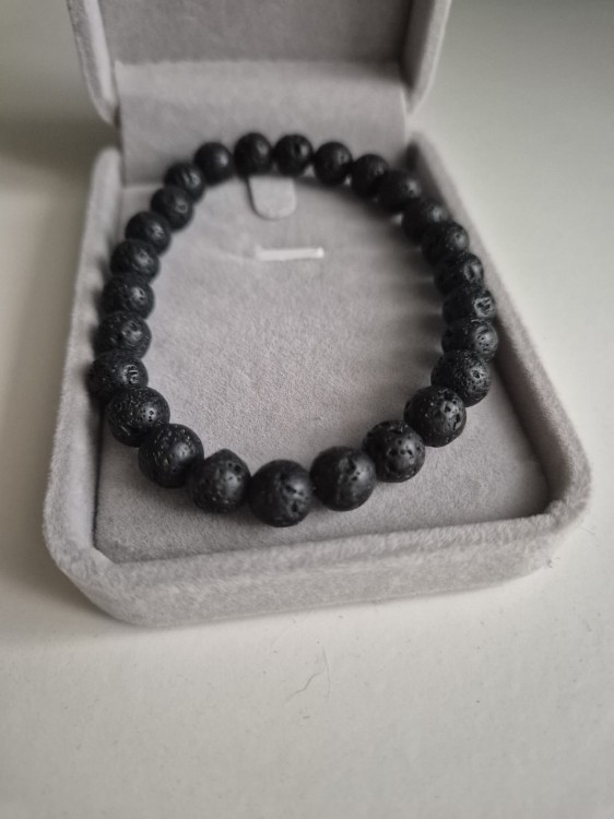 Czarna Bransoletka LAVA z kamieni naturalnych Handmade biżuteria z Lawy Wulkanicznej